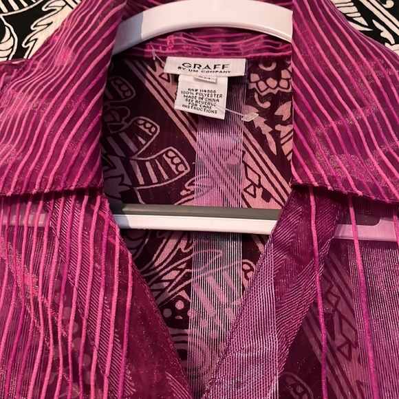 SHEER STRIPED FUCHSIA BLOUSE GRAFFITI BY UM COMPANY💗💗💗 - Picture 9 of 10